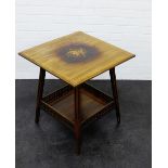 A rosewood and inlaid two tier occasional table, 65 x 58cm