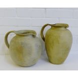 Two unglazed stoneware jugs, largest 30cm high, (2)