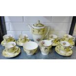 A Minton's 'Byron' patterned tea set comprising teapot, milk jug, sugar bowl, six cups and six