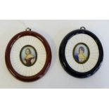 Two oval framed portrait miniatures, 14 x 13cm, (2)