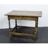 An oak side table, the rectangular top on turned supports, 68 x 96cm From the residual contents of a