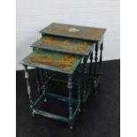 A nest of three chinoiserie lacquered tables, 70 x 64cm (distressed) From the residual contents of a