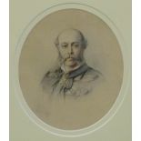 19th Century School head and shoulders pencil drawing of a 'Gent in Military Uniform', in an oval