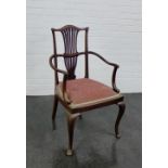 An Edwardian mahogany framed open armchair, 95 x 56cm