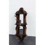 A corner wall shelf with mirror back and horn antlers, 82 x 30cm From the residual contents of a