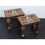 A pair of Indian hardwood and inlaid lamp / side tables, 38 x 28cm, (2)