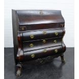 An oak Dutch style bureau of bombe form, on carved hairy paw feet, 114 x 114cm From the residual