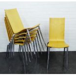 A set of six Olly Tango ply and chrome stacking chairs, designed by Phillipe Starck, 90 x 40cm