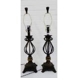 A pair of faux bronze table lamp bases, (2)