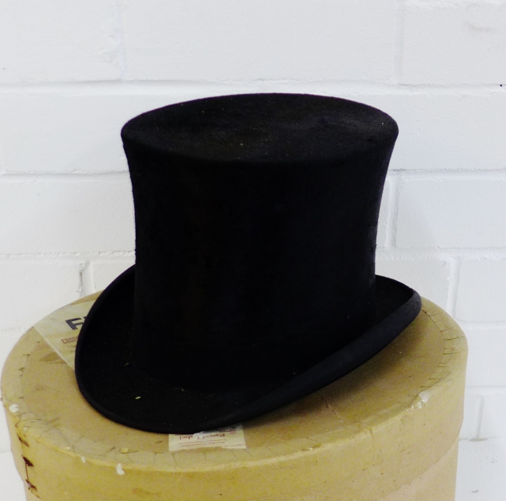 A Kirsop & Son top hat, together with a scarf, cumber band and gloves, (a lot) etc.