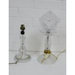 Two crystal lamp bases together with a single shade