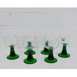 A set of six wine glasses with green spiral stems, (6)