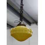 A pair of opaque glass ceiling lights with faux bronze mounts and chains (2)
