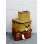 A collection of three vintage suitcases, largest 45 x 40cm, (3)