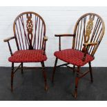 A pair of Windsor style wheel back open armchairs, 98 x 56cm (2)