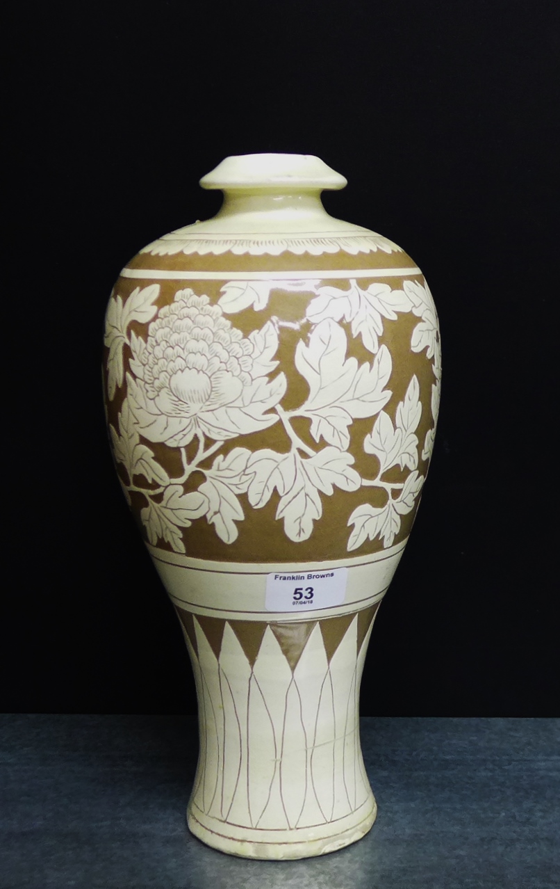 A Chinese Mei Ping vase with stylised flower and leaf pattern, 34cm high