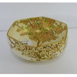 A Japanese Satsuma hexagonal bowl with Blossom Tree pattern and gilt edged rim, character marks to