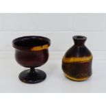 A Laburnum wooden vase and a turned wood goblet, tallest 13cm, (2)