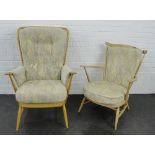Two Ercol light elm armchairs, 105 x 76cm (2)
