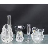 Mixed glass ware to include a Wedgwood smoked glass vase, a Dartington crystal vase and a