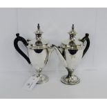 Two Epns Georgian style hot water / milk pots with horn handles to side 21cm high (2)