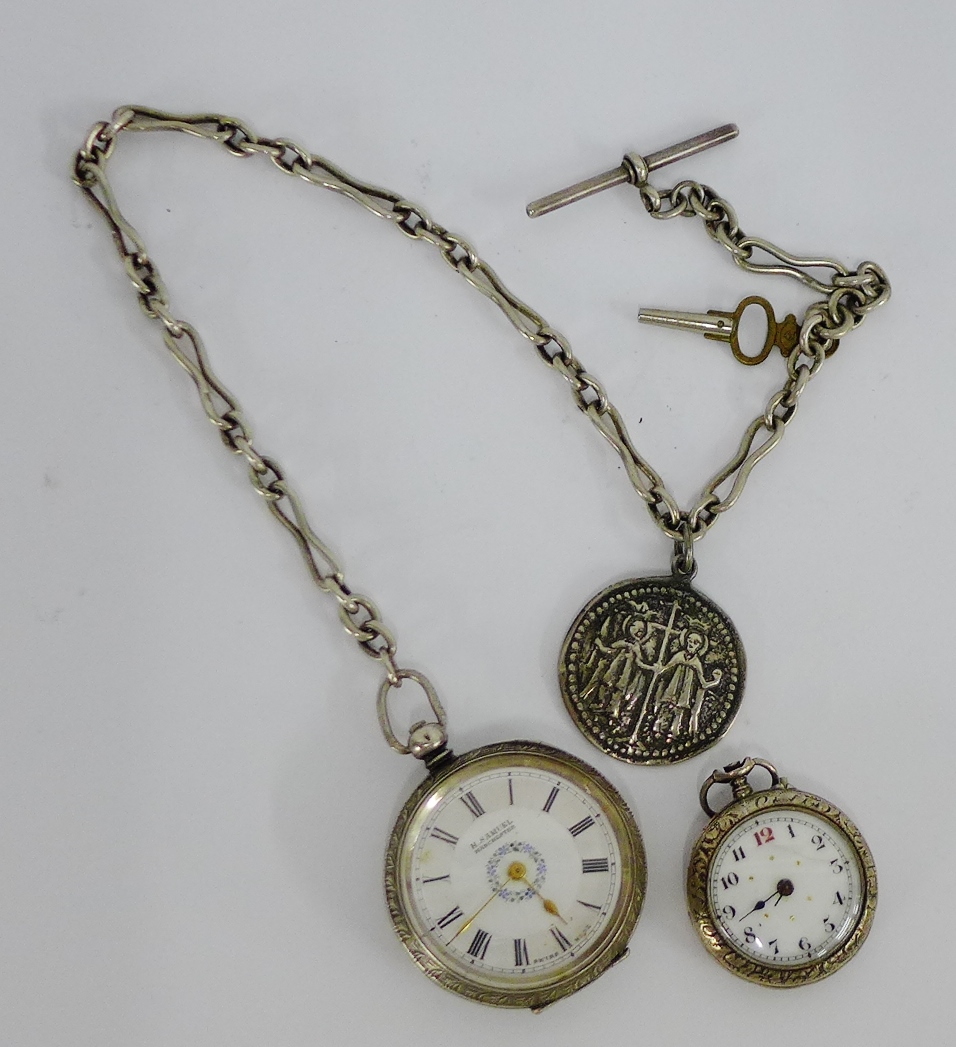 Two lady's silver cased fob watches (2)