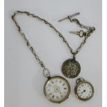 Two lady's silver cased fob watches (2)