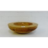 A Scott Irvine Elm wood bowl with brass roundel's, diameter 40cm