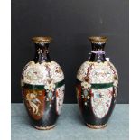 A pair of high shouldered baluster Cloisonne vases, 16cm high, (2)