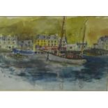 Penelope Beaton 'Harbour Scene' Watercolour, signed, in a glazed frame with an Aitken and Dott label