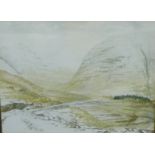 A. R. Thomas 'First Snow, Glen Etive, Argyle' Watercolour, signed and dated 1968, in a glazed frame,