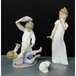 A collection of Nao Spanish porcelain figures to include a Polar Bear etc., tallest 30cm, (3)