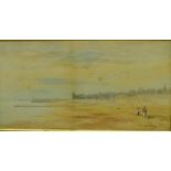 George Outram 'Figures Strolling on the Sands' Watercolour, signed and dated 1902, in a gilt