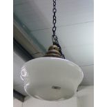 A pair of white opaline glass ceiling lights with brass mounts, (2)