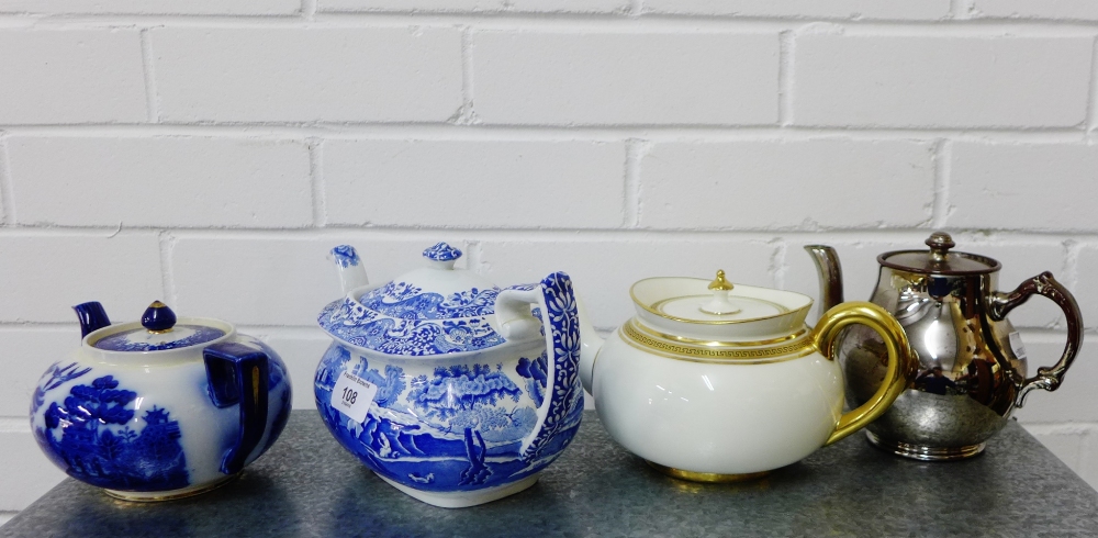 A group of four teapots to include a Copeland Spode blue and white Italian patterned teapot etc., (