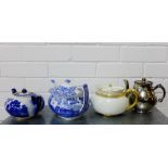A group of four teapots to include a Copeland Spode blue and white Italian patterned teapot etc., (