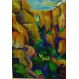Marlena Frick 'Gorge at Ronda' Oil, signed, in a glazed frame, 36 x 50cm