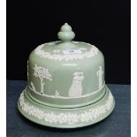 A Wedgwood style green glazed sprig ware cheese bell and cover