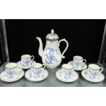 A Royal Worcester 'Mansfield' patterned blue and white porcelain coffee set comprising six cups, six
