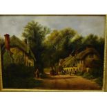 19th Century School 'Wiltshire Village with Figures to the foreground' Oil-on-Canvas, signed with