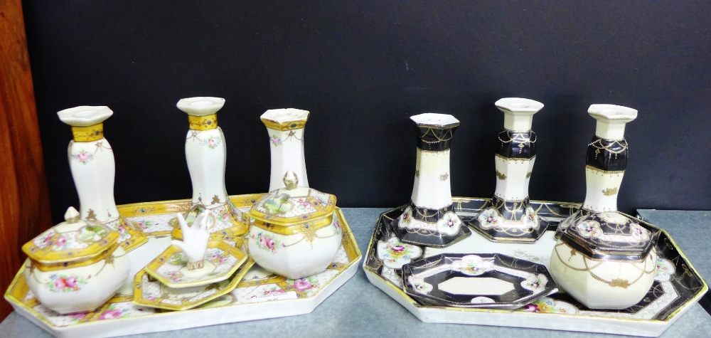 Two continental porcelain dressing table trinket sets