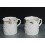 A pair of Vista Alegre white glazed porcelain cups after the Meissen Swan service, (2)