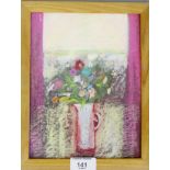 Contemporary School 'Still Life of Flowers in a Jug' Mixed Media, signed indistinctly, framed 17 x