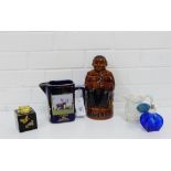 A mixed lot to include a Carlton ware 'Butterfly' pattern cigarette lighter, blue glass scent