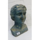 A stoneware head and shoulders bust of a young woman, 35cm high