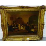 After Sir David Wilkie RA 'The Rent Day' Painting on tin, in an ornate gilt wood frame, 50 x 43cm