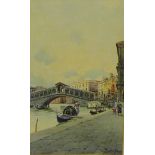 20th Century School 'Venice with Gondola' Watercolour, signed indistinctly in a glazed frame, 20 x