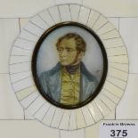 A portrait miniature of a 'Gent' in a faux ivory frame, 8cm