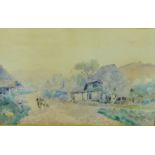 Japanese School 'Mother and Child walking along a Country Path' Watercolour, signed indistinctly