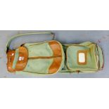 A Harrod's of London green canvas and tan leather mounted golf bag